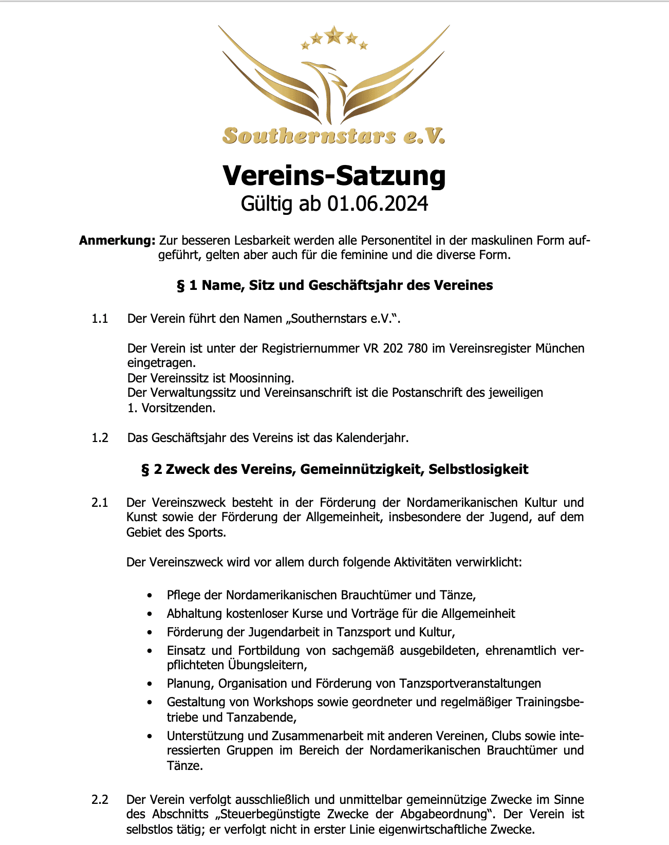 Vereinssatzung Bild 1