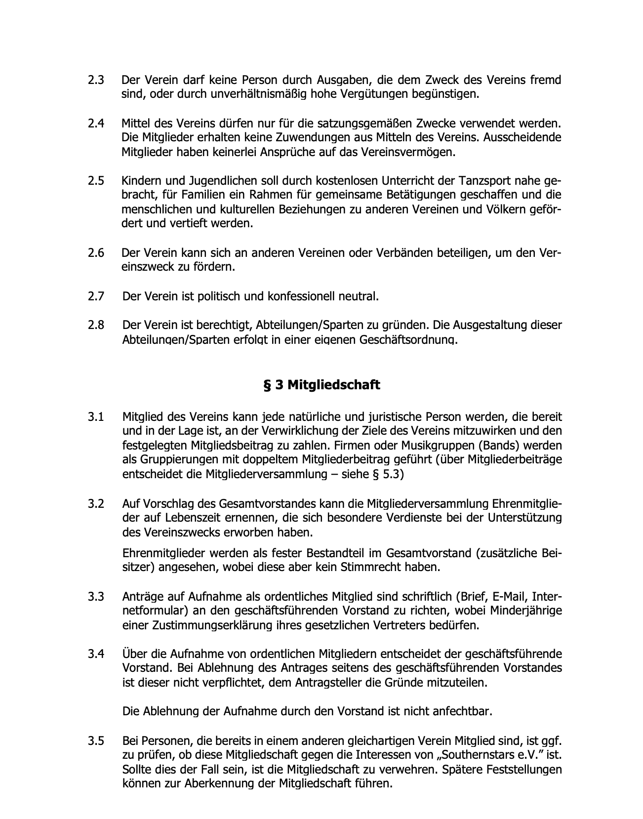 Vereinssatzung Bild 2